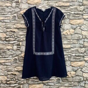 #47 Speechless Boho Navy Embellished Chiffon Lined Shift Swing Slip On Dress